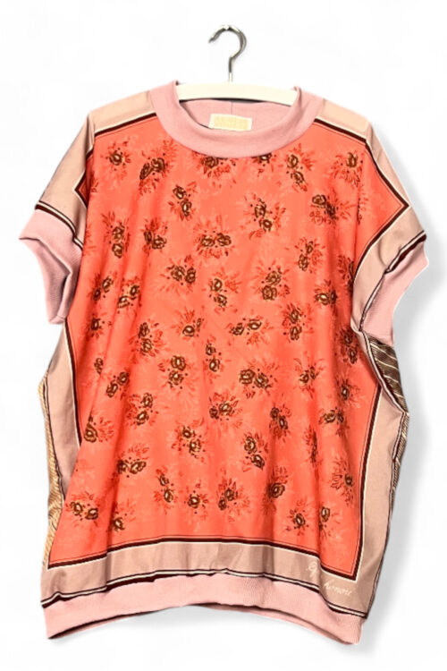 Vintage Scarf Top Rose Coral and Peach Stripes
