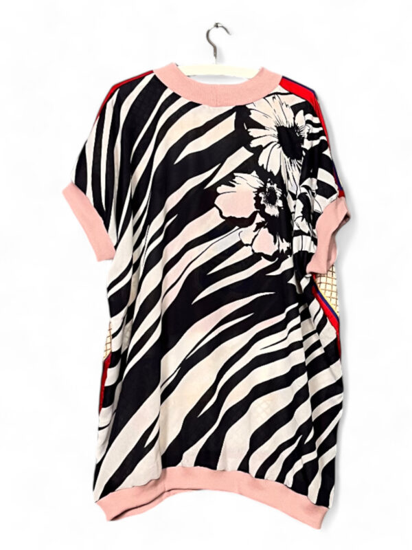 Vintage Scarf Top Red and Zebra Floral Contrast