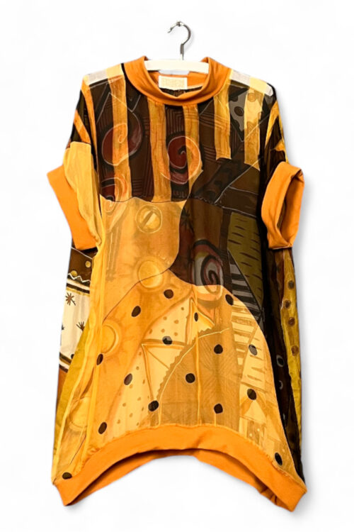 Vintage Scarf Top Orange with Abstract Tribal Print