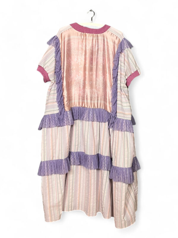 Ruffle Dress in Lilac Stripe and Vintage Scarf Back