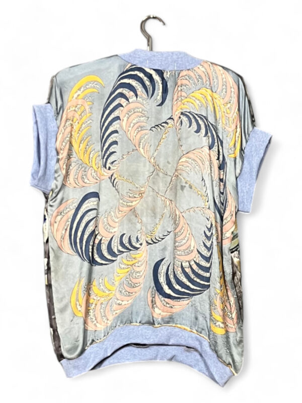 Vintage Scarf Top Blue Yellow and Painterly Back