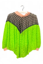 Fluo Green Checkered Blouse with Draped Panels