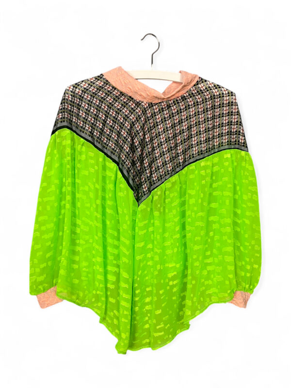 Fluo Green Checkered Blouse with Draped Panels