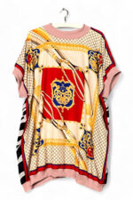 Vintage Scarf Top Red and Zebra Floral Contrast