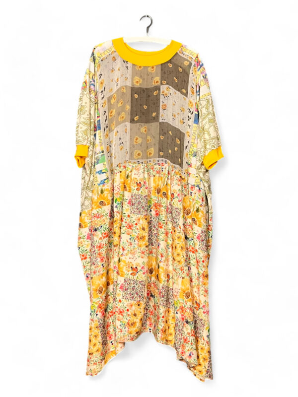Floral Patchwork Dress with Golden Bloom