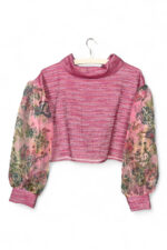Pink Top with Floral Chiffon Sleeves