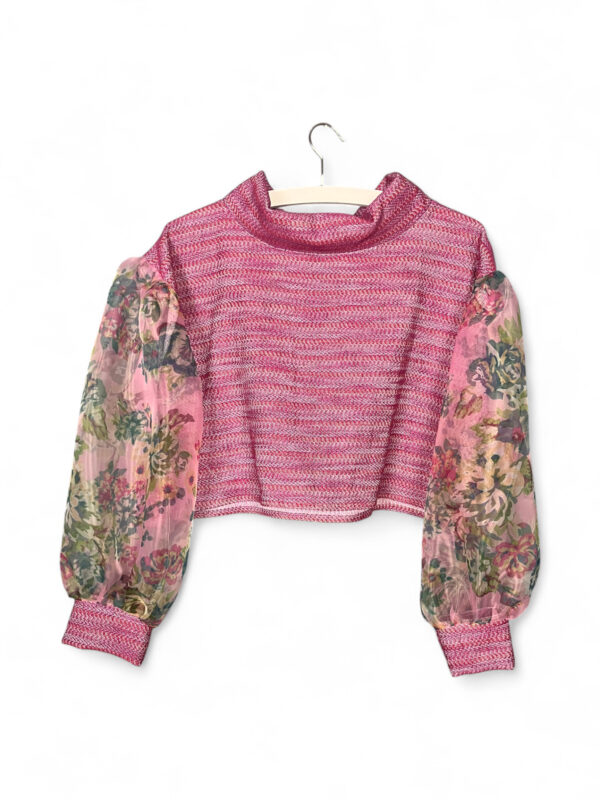 Pink Top with Floral Chiffon Sleeves