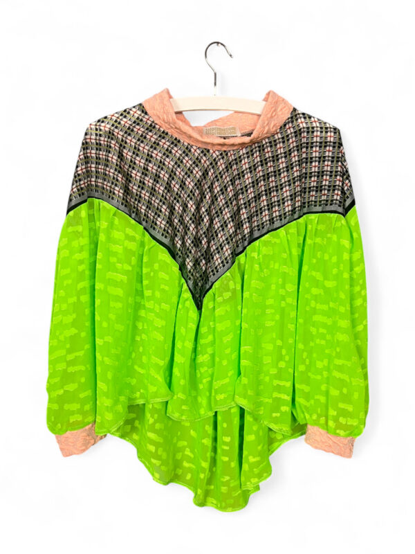 Fluo Green Checkered Blouse with Draped Panels