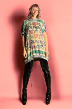 Upcycled Foulard Top Green Floral Contrast Back