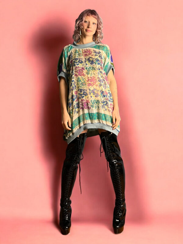 Upcycled Foulard Top Green Floral Contrast Back