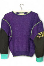 Upcycled Wool and Jersey Sweater in Purple and Black