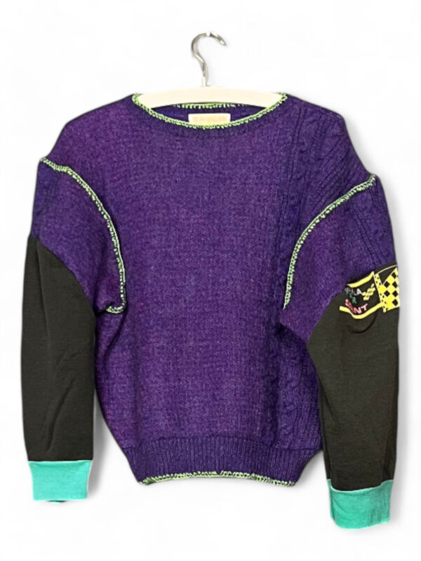 Upcycled Wool and Jersey Sweater in Purple and Black