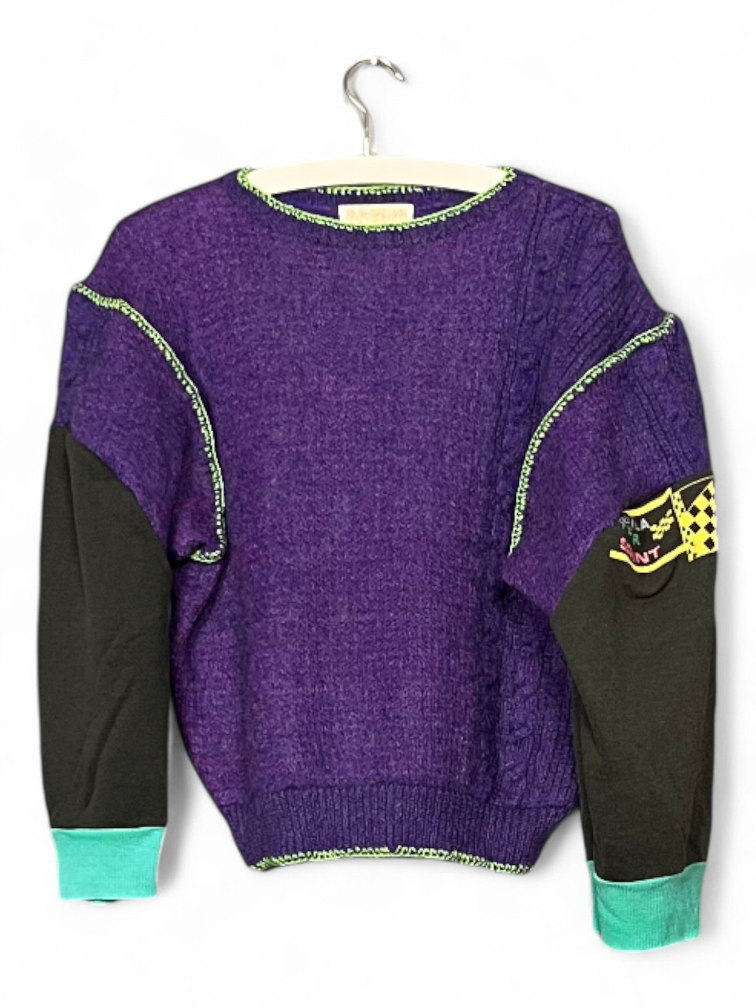Upcycled Wool And Jersey Sweater In Purple And Black - Tata
