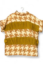 Upcycled Wool Top in Camel Houndstooth and Mustard