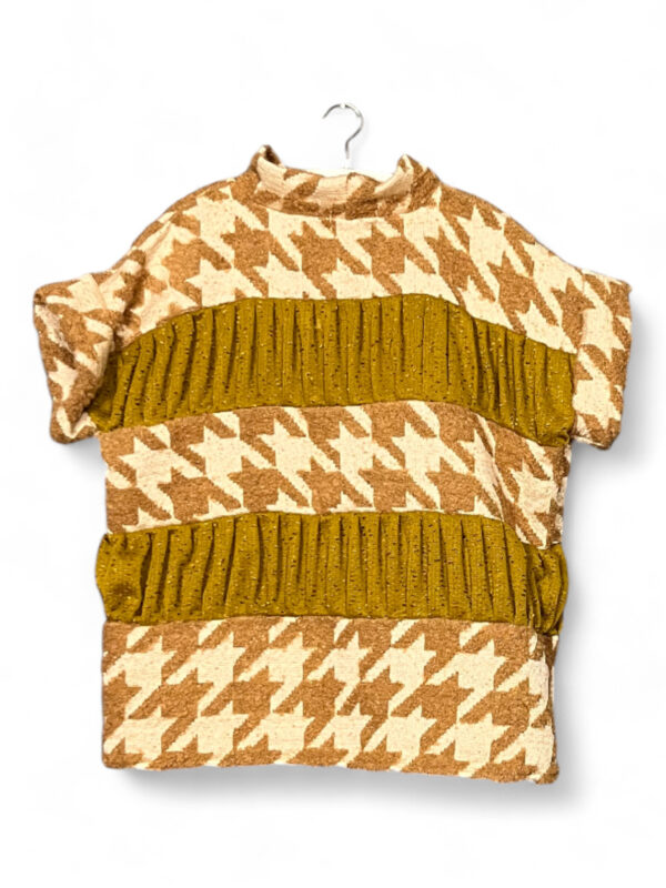 Upcycled Wool Top in Camel Houndstooth and Mustard