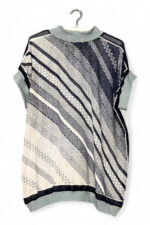 Vintage Scarf Top Blue Roses and Monochrome Waves