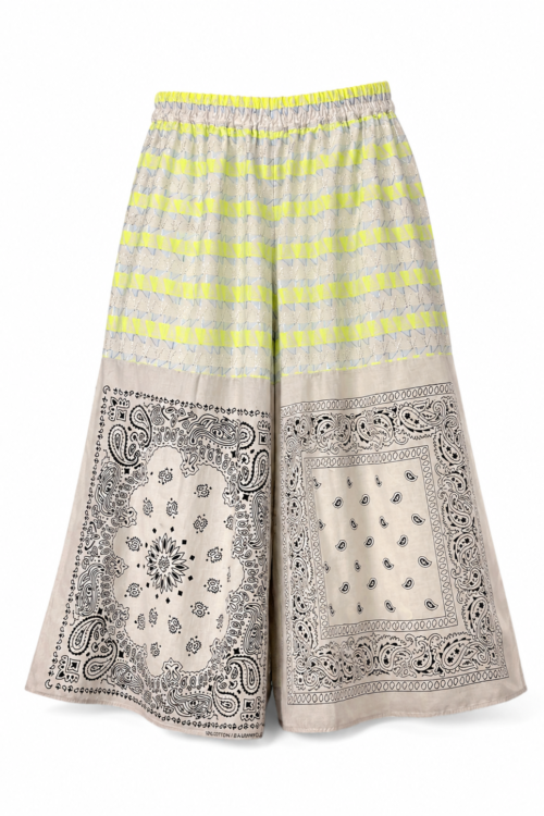 Culotte Pants Bandana Print and Neon Embroidered Fabric Culotte Pants Bandana Print and Neon Embroidered Fabric