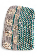 Crochet Pouch in Grey Teal and Cream