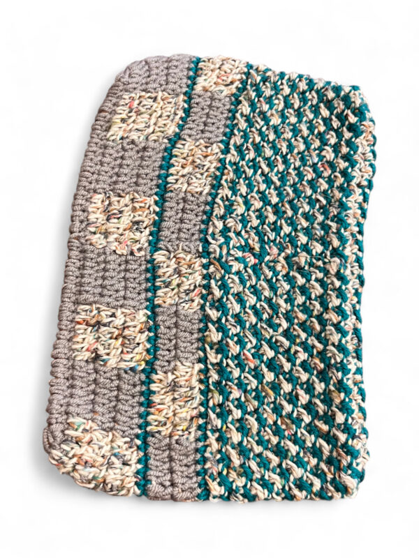 Crochet Pouch in Grey Teal and Cream