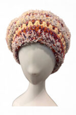 Wool Crochet Beret in Beige Burgundy and Grey