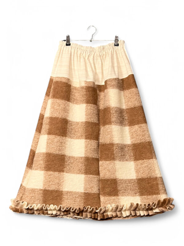 Checked Skirt in Beige and Brown with Ruffled Hem