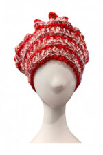 Crochet Beret in Red Pink and Cream