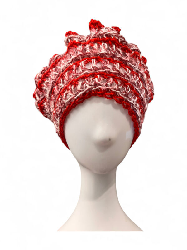 Crochet Beret in Red Pink and Cream