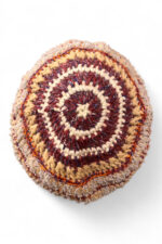 Wool Crochet Beret in Beige Burgundy and Grey