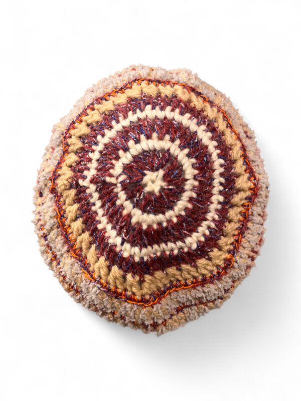 Wool Crochet Beret in Beige Burgundy and Grey