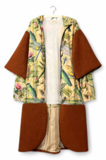 Dragonfly Print Coat with Brown Wool Panels