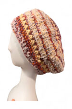 Wool Crochet Beret in Beige Burgundy and Grey