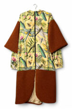 Dragonfly Print Coat with Brown Wool Panels