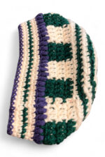 Crochet Beanie in Cream Green and Indigo