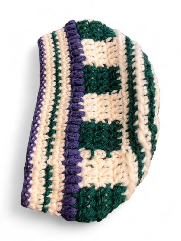 Crochet Beanie in Cream Green and Indigo