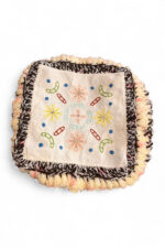 Embroidered Crochet Beret in Cream Yellow and Brown