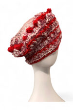 Crochet Beret in Red Pink and Cream