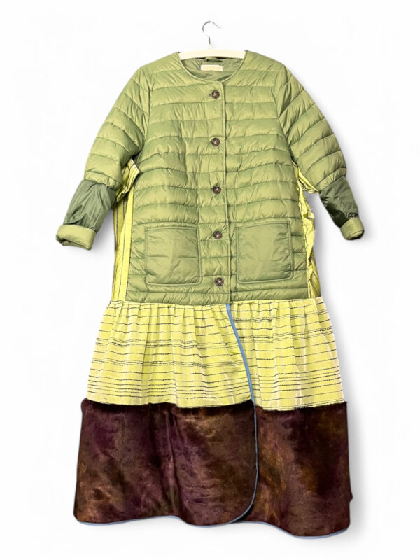 Patchwork Coat in Green Yellow and Fantasy Fur