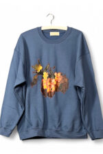 Blue Sweatshirt with Orange Floral Patch