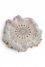 Crochet Beret in Cream Grey and Pastel Accents