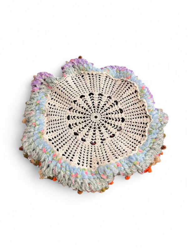 Crochet Beret in Cream Grey and Pastel Accents