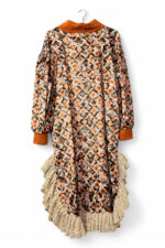 Patterned Dress in Rust and Black with Ruffled Hem