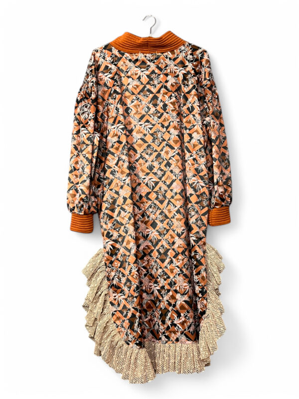 Patterned Dress in Rust and Black with Ruffled Hem