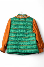 Green Quilted Jacket with Orange Knit Sleeves