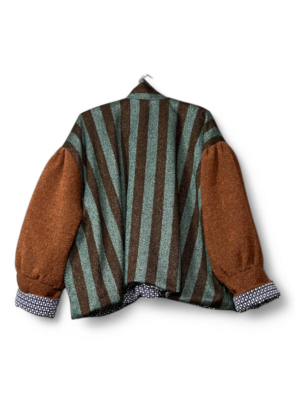 Striped Jacket with Brown Wool Sleeves and Toggle Closure