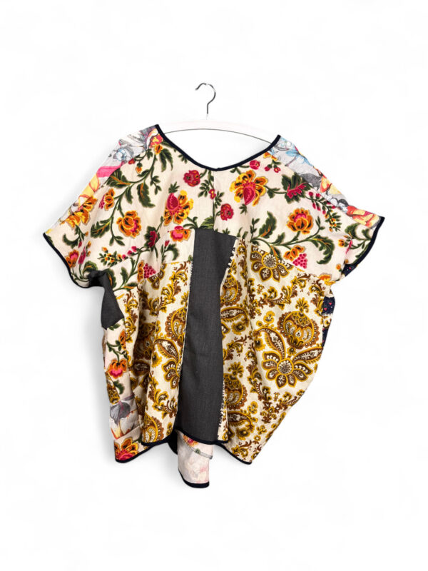 Upcycled Patchwork Tunic in Multicolor Florals and Grey