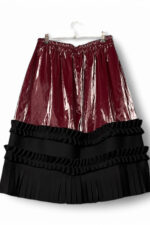 Vinyl and Pleated Skirt in Burgundy and Dark Blue