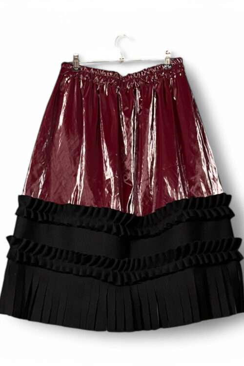 Vinyl and Pleated Skirt in Burgundy and Dark Blue
