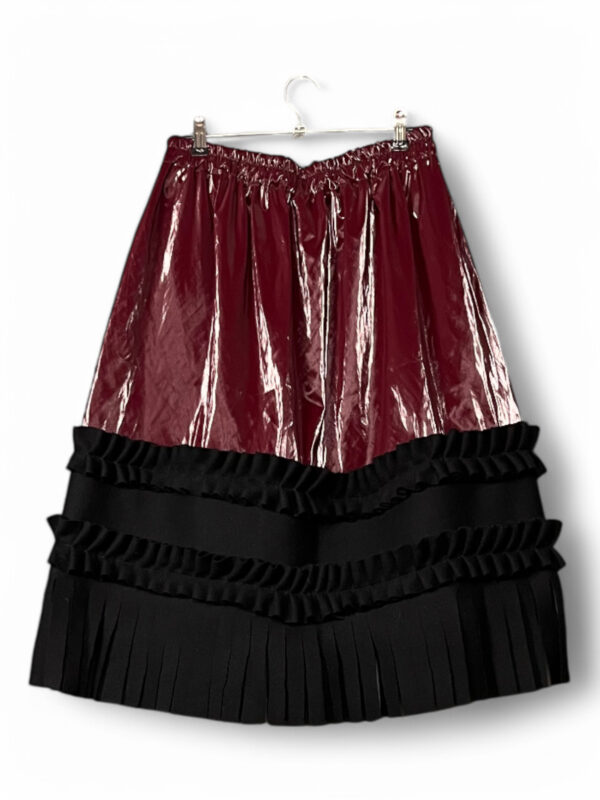 Vinyl and Pleated Skirt in Burgundy and Dark Blue