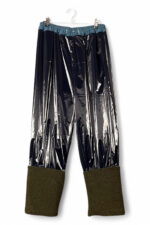 Vinyl Pants in Black with Olive Fleece Cuffs