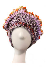 Crochet Beret in Cream Grey and Pastel Accents